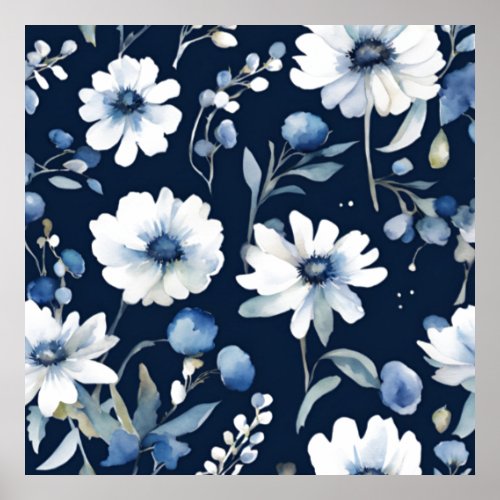 Bunch of Flowers Elegant Watercolor Blue Poster