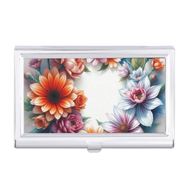 Bunch of Flowers Elegant Watercolor Business Card Case (Front)