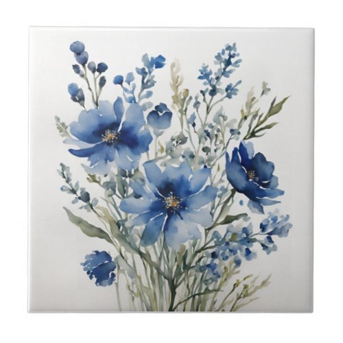 Bunch of Flowers Elegant Watercolor Ceramic Tile