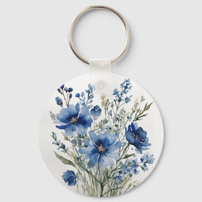 Bunch of Flowers Elegant Watercolor Keychain (Front)