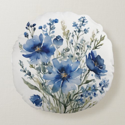 Bunch of Flowers Elegant Watercolor Round Pillow