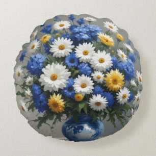 Bunch of Flowers Elegant Watercolor Round Pillow