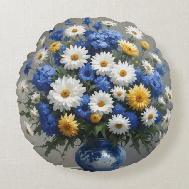 Bunch of Flowers Elegant Watercolor Round Pillow (Front)