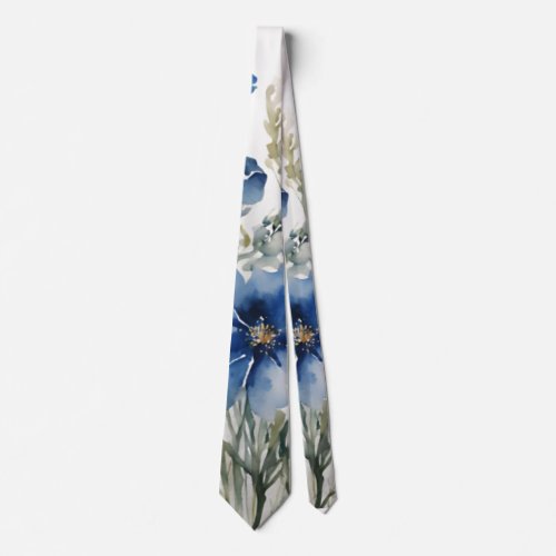 Bunch of Flowers Elegant Watercolor Stylish Blue Neck Tie