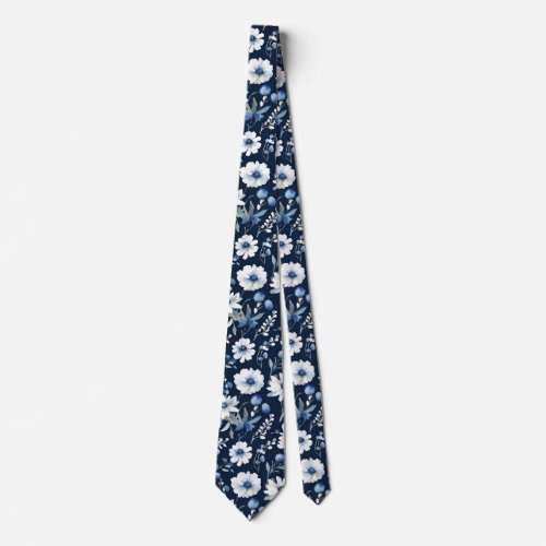 Bunch of Flowers Elegant Watercolor Stylish Blue Neck Tie