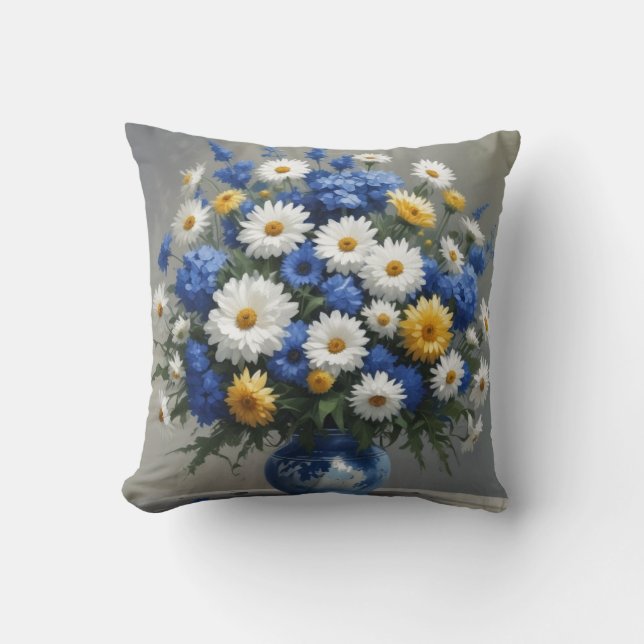 Bunch of Flowers Elegant Watercolor Throw Pillow (Front)