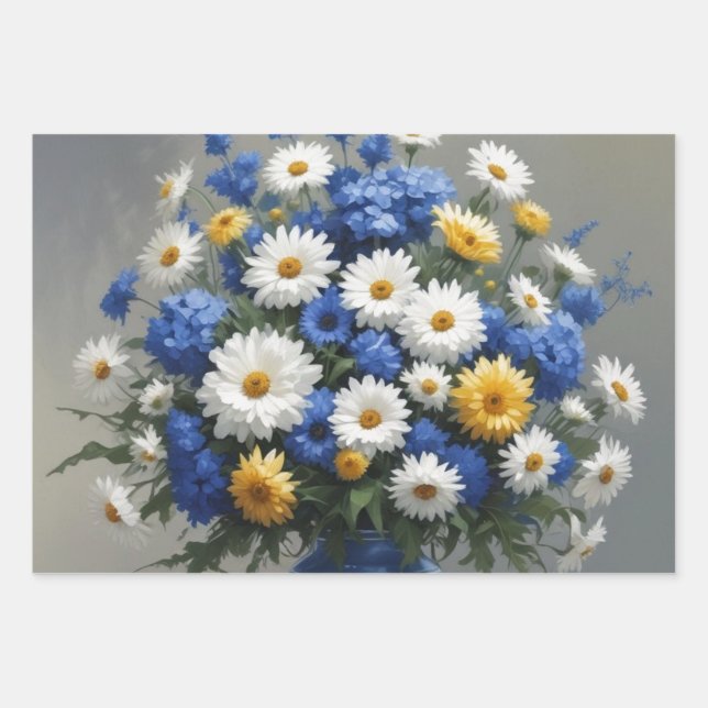 Bunch of Flowers Elegant Watercolor Wrapping Paper Sheets (Front)