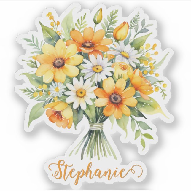 Bunch of Flowers Floral Design Custom Name Sticker (Front)