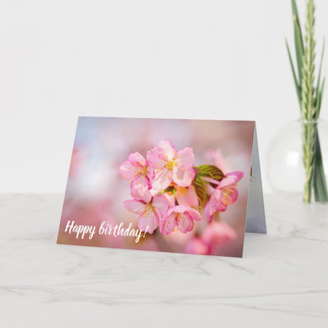Bunch Of Fresh Pink Sakura Flowers On Pink Card (Front)