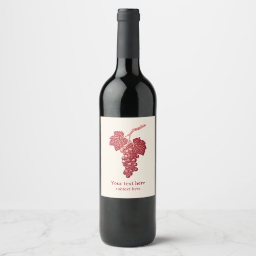 Bunch of grapes and vine leaf burgundy wine label