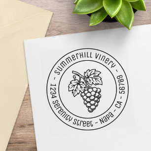 Bunch of Grapes Vineyard Round Address Rubber Stamp