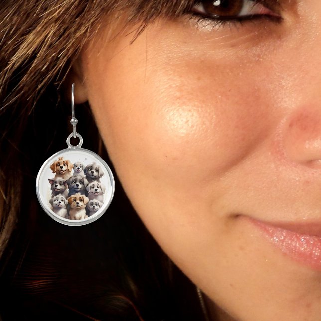 Bunch of Happy Dogs Best Friends Portrait Silver Earrings (Creator Uploaded)