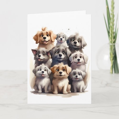 Bunch of Happy Dogs Portrait Blank Greeting  Card