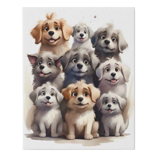 Bunch of Happy Dogs Portrait Nursery Kids Room Faux Canvas Print