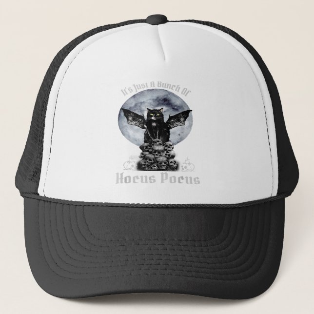 Bunch of Hocus Pocus Black Cat Art Illustration Fu Trucker Hat (Front)