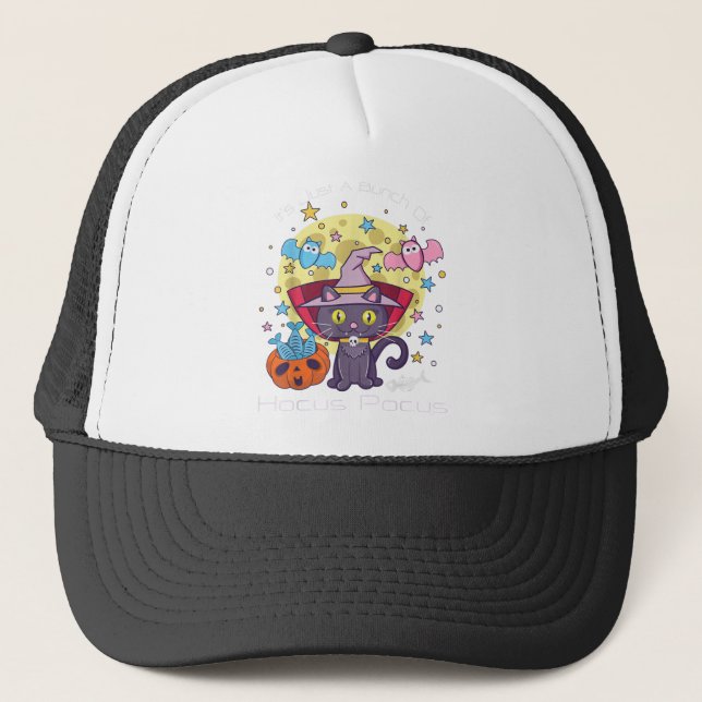 Bunch of Hocus Pocus Black Cat Art Illustration Qu Trucker Hat (Front)