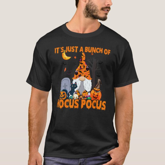 Bunch of Hocus Pocus Pumpkin Gnome Bats Scary Cat T-Shirt (Front)