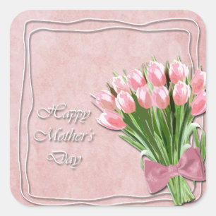 Bunch of Pink Tulips mother's Day Square Sticker