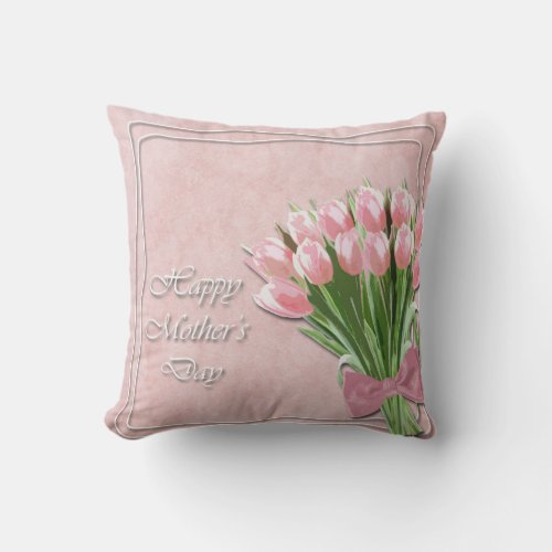 Bunch of Pink Tulips mothers Day Throw Pillow