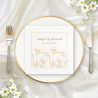 Bunch of poppies wildflowers floral wedding foil napkins