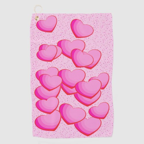 Bunch of Pretty Hearts in Shades of Pink Polka Dot Golf Towel