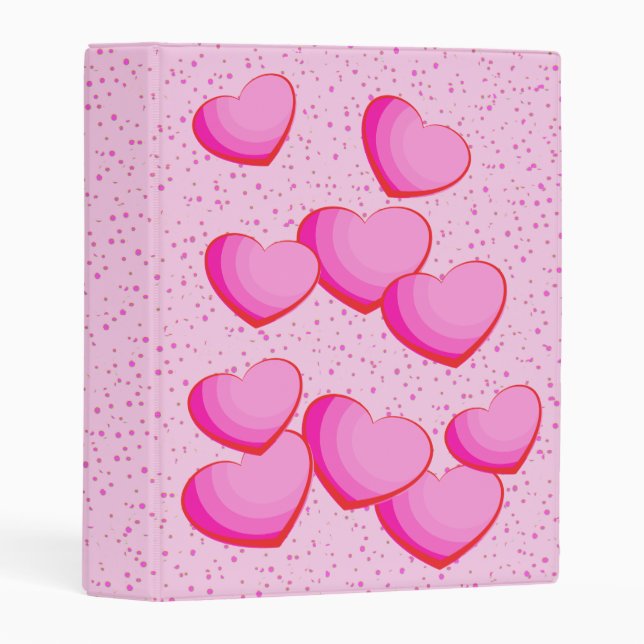 Bunch of Pretty Pink Hearts on Polka Dots Mini Binder (Front/Spine)