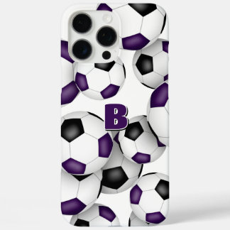 bunch of purple black soccer balls monogrammed iPhone 16 pro max case