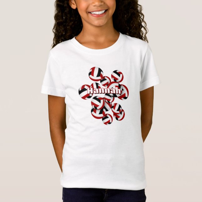 bunch of red black volleyballs athlete name T-Shirt (Front)