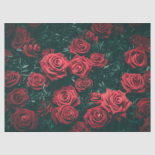 Bunch of red roses tissue paper