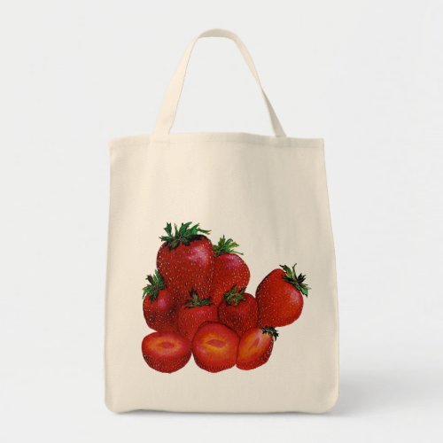 Bunch of red strawberries painting shopping tote bag