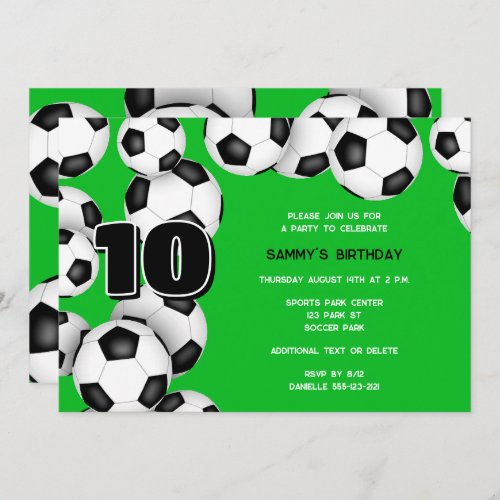 black white soccer sports themed birthday party announcement