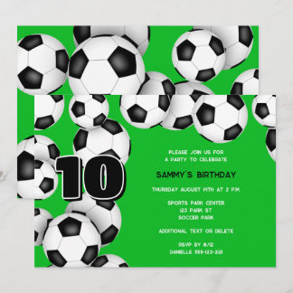 bunch of soccer balls kids birthday party invitation