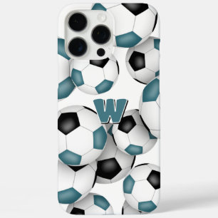 bunch of teal black soccer balls monogrammed iPhone 16 pro max case