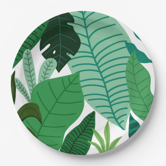 Bunch of Tropical Leaves Garden Theme Party Paper Plates (Front)