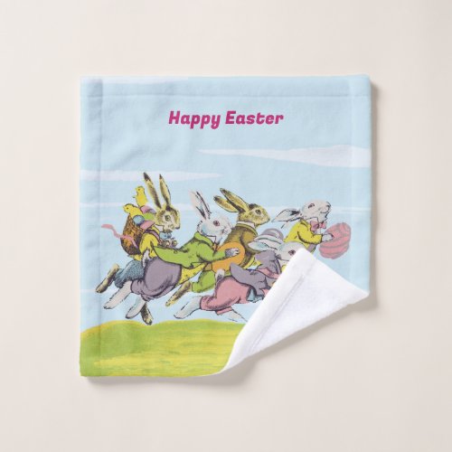 Bunch Running Easter Rabbits With Baskets Eggs Wash Cloth