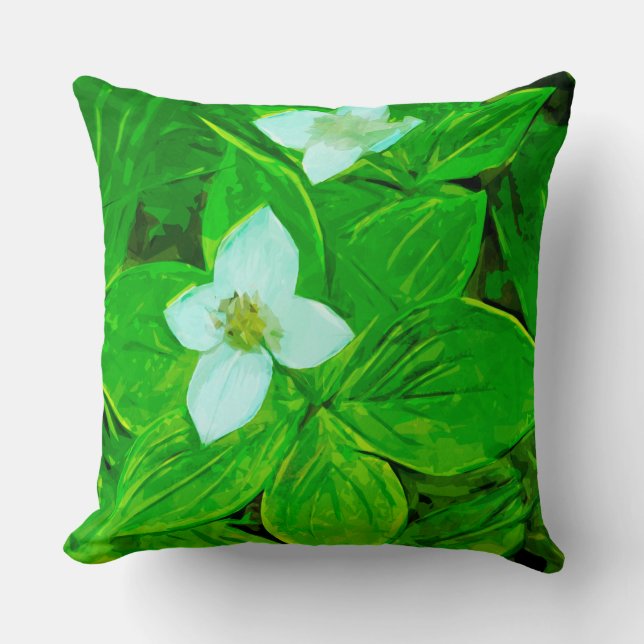Bunchberry White Wildflower Abstract Impressionism Throw Pillow (Front)
