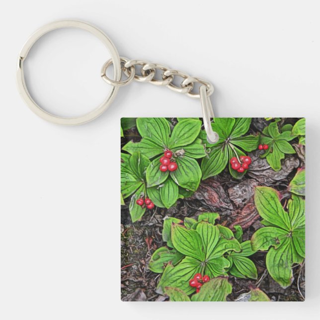 Bunchberry With Berries Keychain (Front)