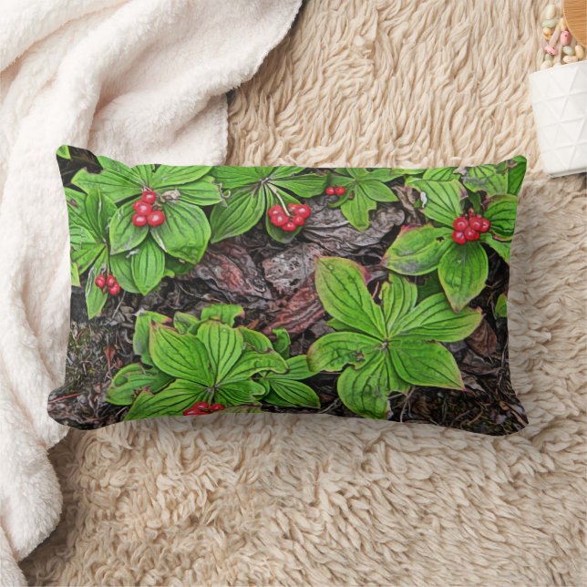 Bunchberry With Berries Lumbar Pillow (Blanket)