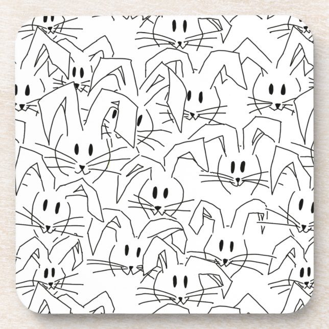 Bunches of Bunnies on white - seamless pattern.    Beverage Coaster (Front)