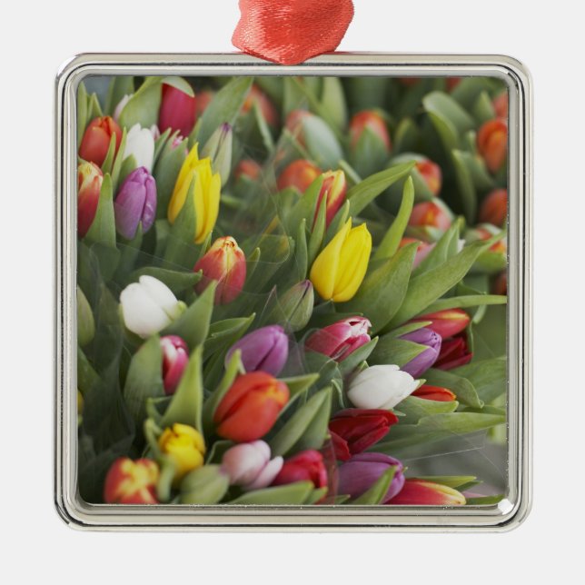 Bunches of colorful tulips metal ornament (Front)