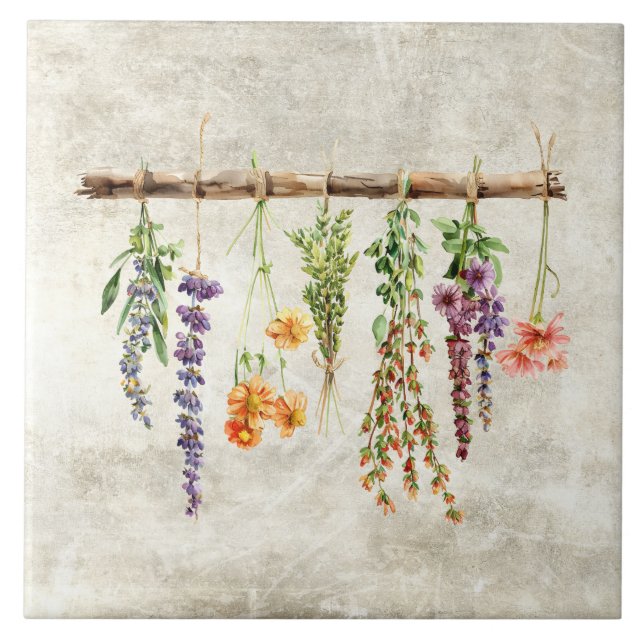 Bunches of Dried Rustic Flowers Vintage  Ceramic Tile (Front)