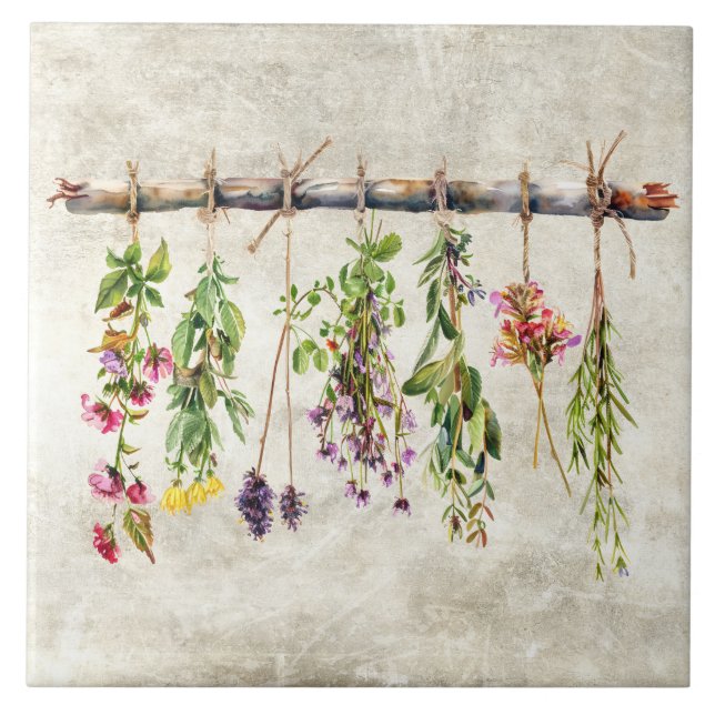 Bunches of Dried Rustic Wildflowers Vintage  Ceramic Tile (Front)
