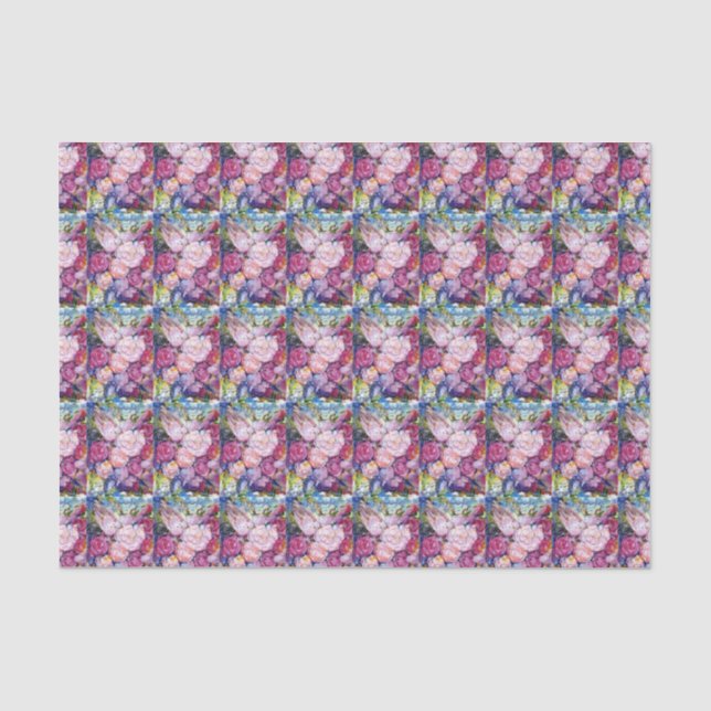 Bunches of Pink Flowers and Pink Bird Tissue Paper (Front)