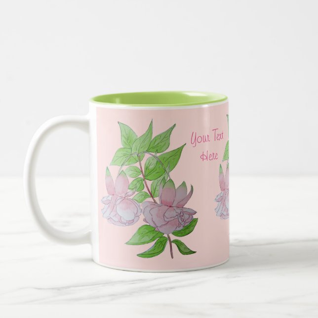 bunches of pink flowers with leafs pretty floral Two-Tone coffee mug (Left)