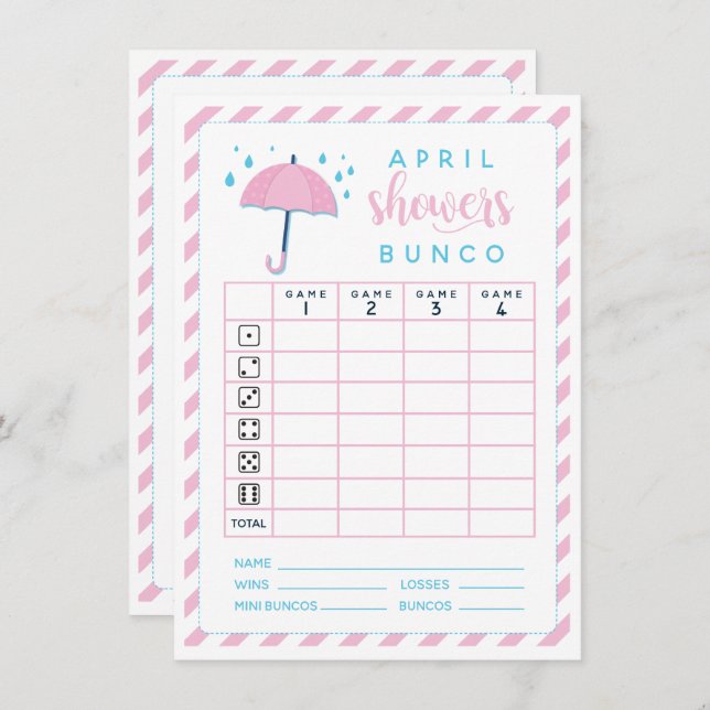 Bunco April Showers double sided scorecard Invitation (Front/Back)
