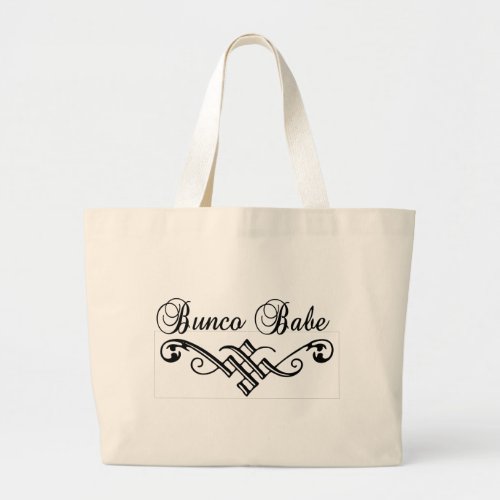 bunco babe with black lettering large tote bag