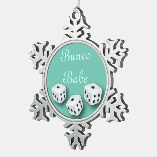 Bunco Babe With Dice Christmas Snowflake Snowflake Pewter Christmas Ornament (Right)