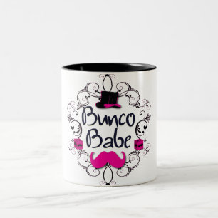 Bunco Babe with Pink Top Hat and Pink Mustache Two-Tone Coffee Mug