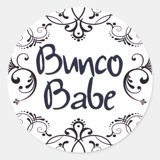 Bunco Babe with Swirls Button Classic Round Sticker (Front)