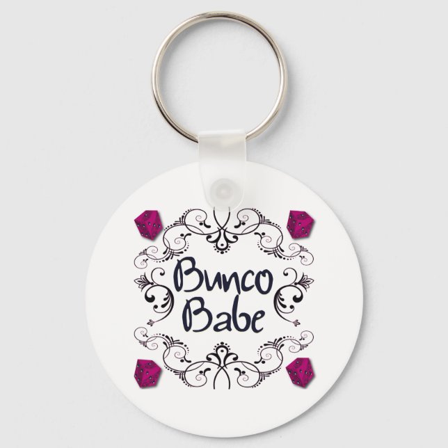 Bunco Babe with Swirls Button Keychain (Front)